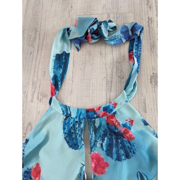 Modcloth Blogger The Better Cactus Halter Dress women's sz 4X blue green cactus - Picture 5 of 12